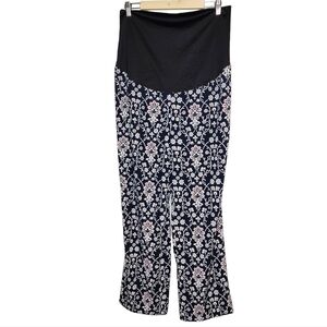Ann Taylor Loft Maternity Floral Flowy Pants Blue Red White Pull On Size 14